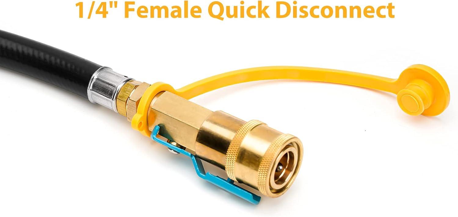 Stanbroil 12-feet Low Pressure Propane Quick-Connect Hose, Quick Disconnect Propane Hose Extension – 1/4 Safety Shutoff Valve & Male Full Flow Plug for RVs