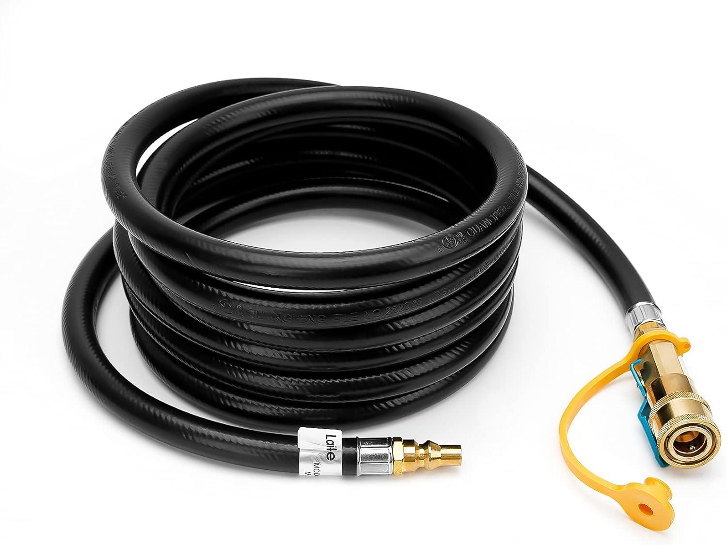 Stanbroil 12-feet Low Pressure Propane Quick-Connect Hose, Quick Disconnect Propane Hose Extension – 1/4 Safety Shutoff Valve & Male Full Flow Plug for RVs
