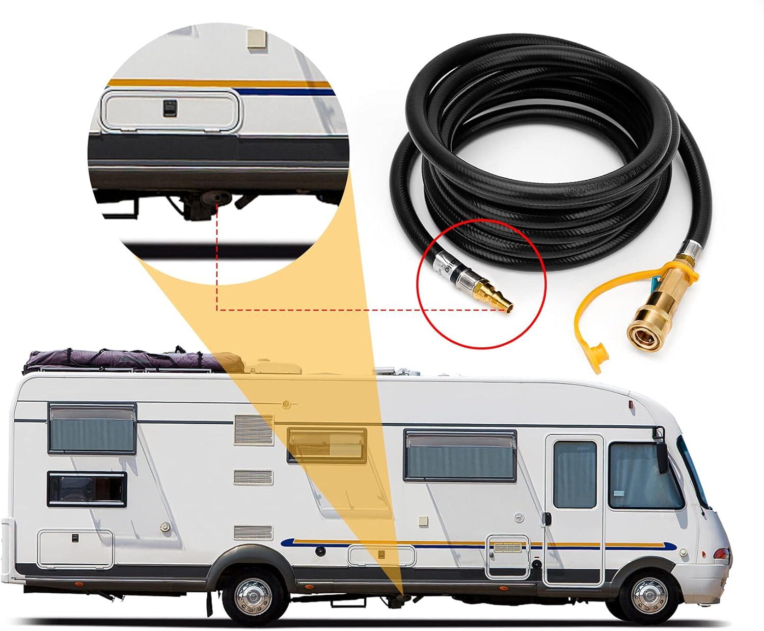 Stanbroil 12-feet Low Pressure Propane Quick-Connect Hose, Quick Disconnect Propane Hose Extension – 1/4 Safety Shutoff Valve & Male Full Flow Plug for RVs
