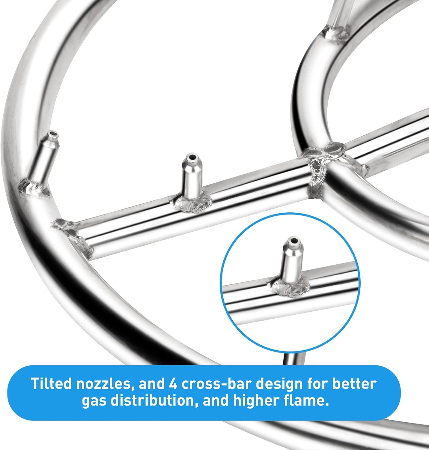 Stanbroil 24″ High Flame Round Jet Burner Ring for Natural or Propane Gas Fire Pit, 304 Series Stainless Steel, Double Ring(18 Inch)