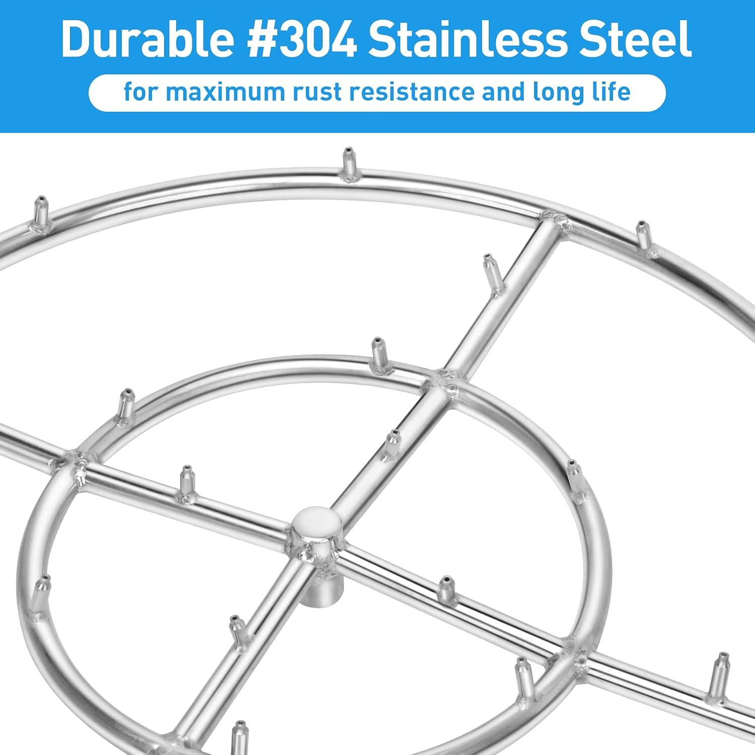 Stanbroil 24″ High Flame Round Jet Burner Ring for Natural or Propane Gas Fire Pit, 304 Series Stainless Steel, Double Ring(18 Inch)