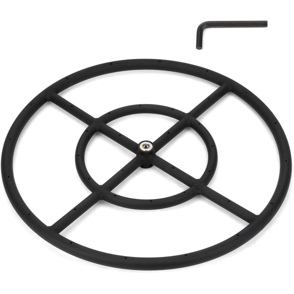 Stanbroil 12 Inch Round Fire Pit Burner Ring for Natural Gas & Propane – Black Steel for Indoor & Outdoor Fireplace, BTU 92,000 Max(Round 24″)