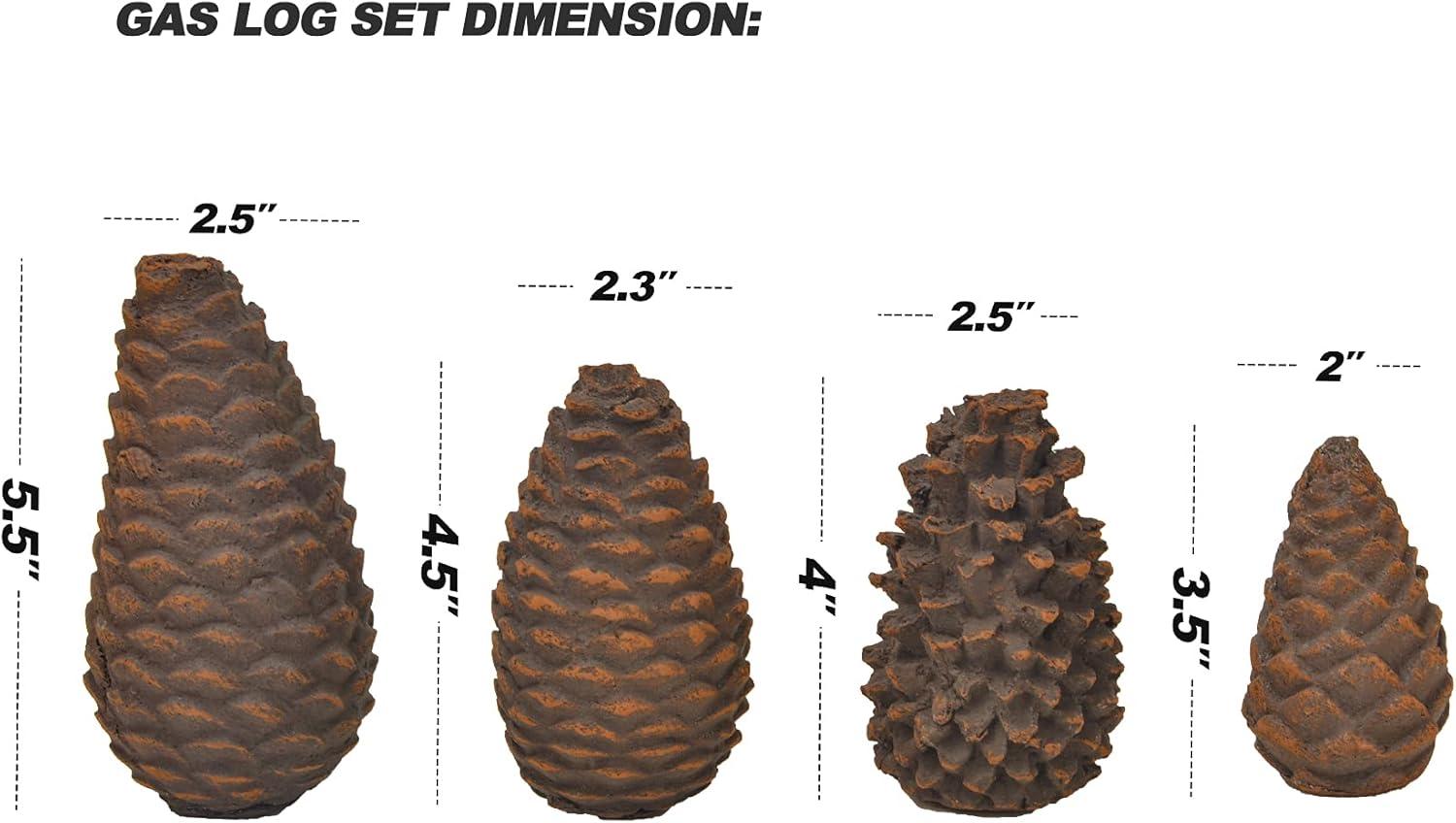 Stanbroil Set of 4 Gas Logs Decorative Ceramic Pine Cones for Indoor or Outdoor Fireplaces and Fire Pits
