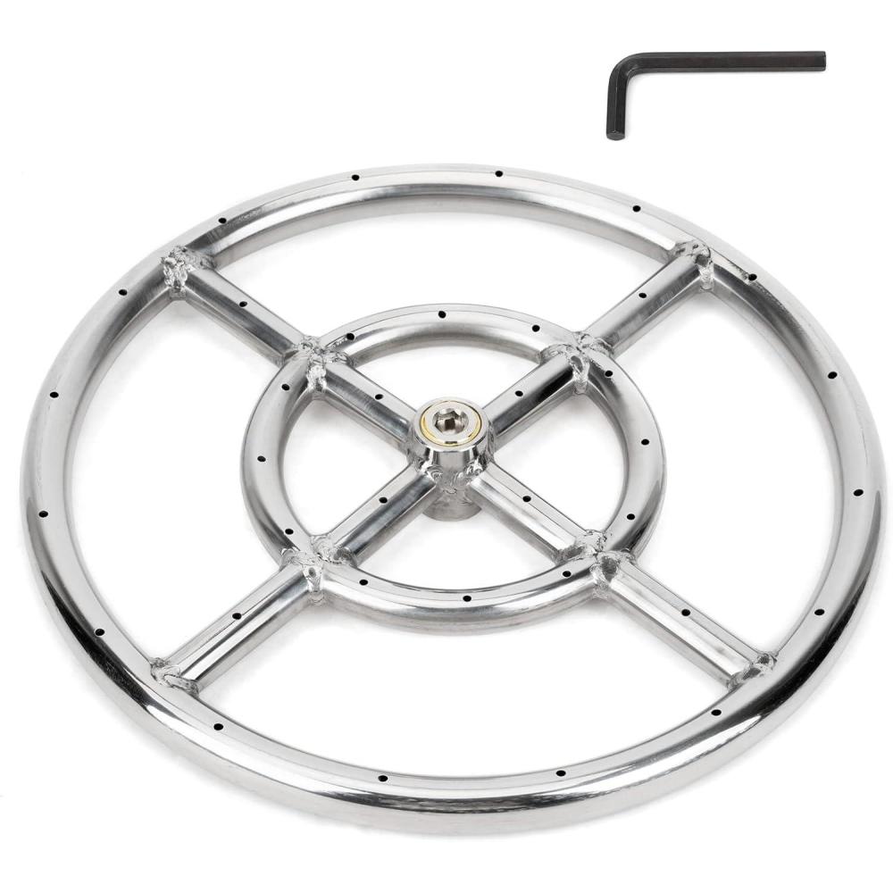 Stanbroil 24 Inch Round Fire Pit Burner Ring for Natural Gas & Propane Fire Pit Fireplace – 304 Stainless Steel Fire Pit Burner for Indoor & Outdoor, BTU 296,000 Max(Round 12 inch)