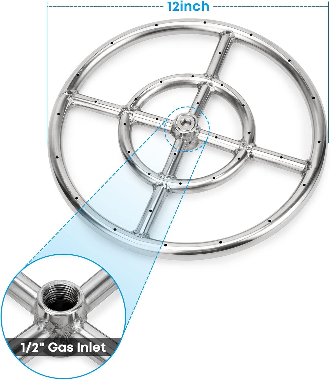 Stanbroil 24 Inch Round Fire Pit Burner Ring for Natural Gas & Propane Fire Pit Fireplace – 304 Stainless Steel Fire Pit Burner for Indoor & Outdoor, BTU 296,000 Max(Round 12 inch)