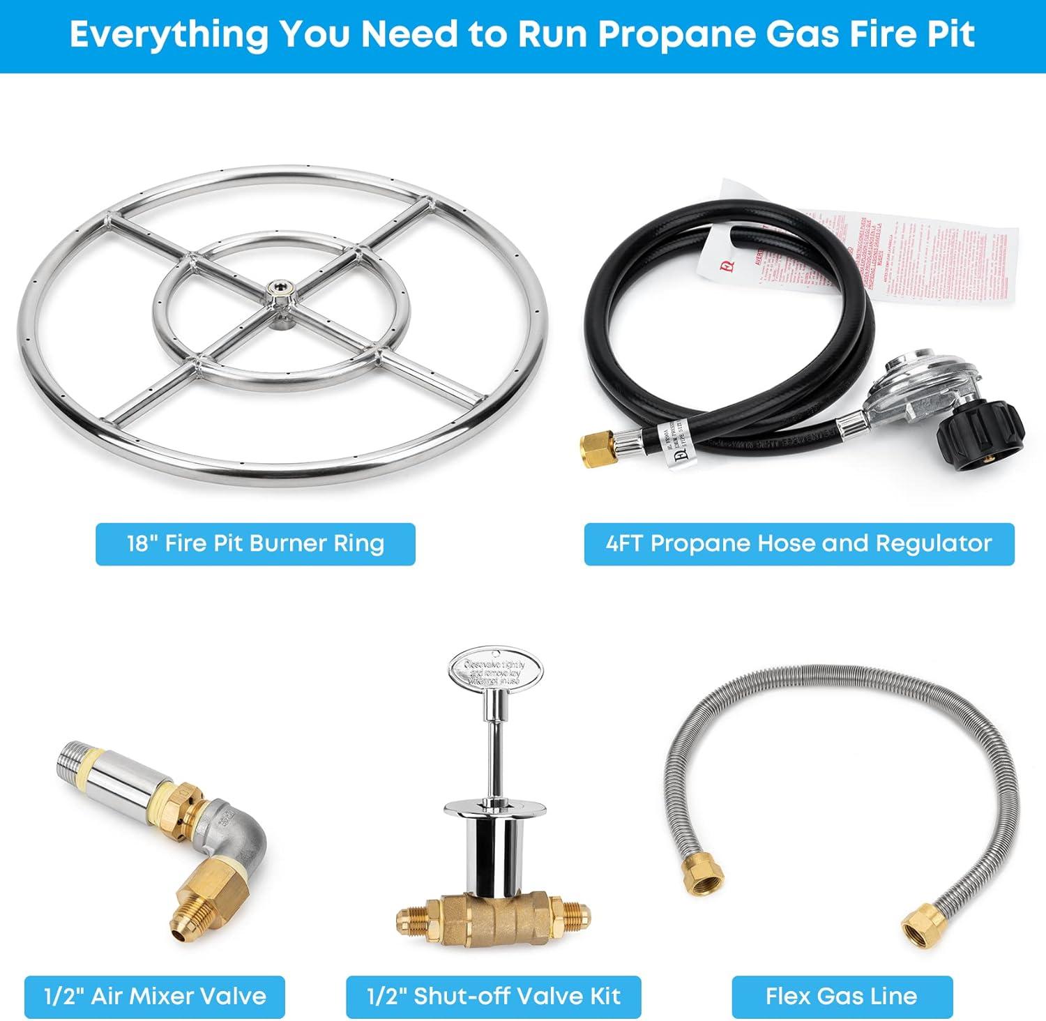 Stanbroil LP Propane Gas Fire Pit Stainless Steel Burner Ring Installation Kit, 18-inch