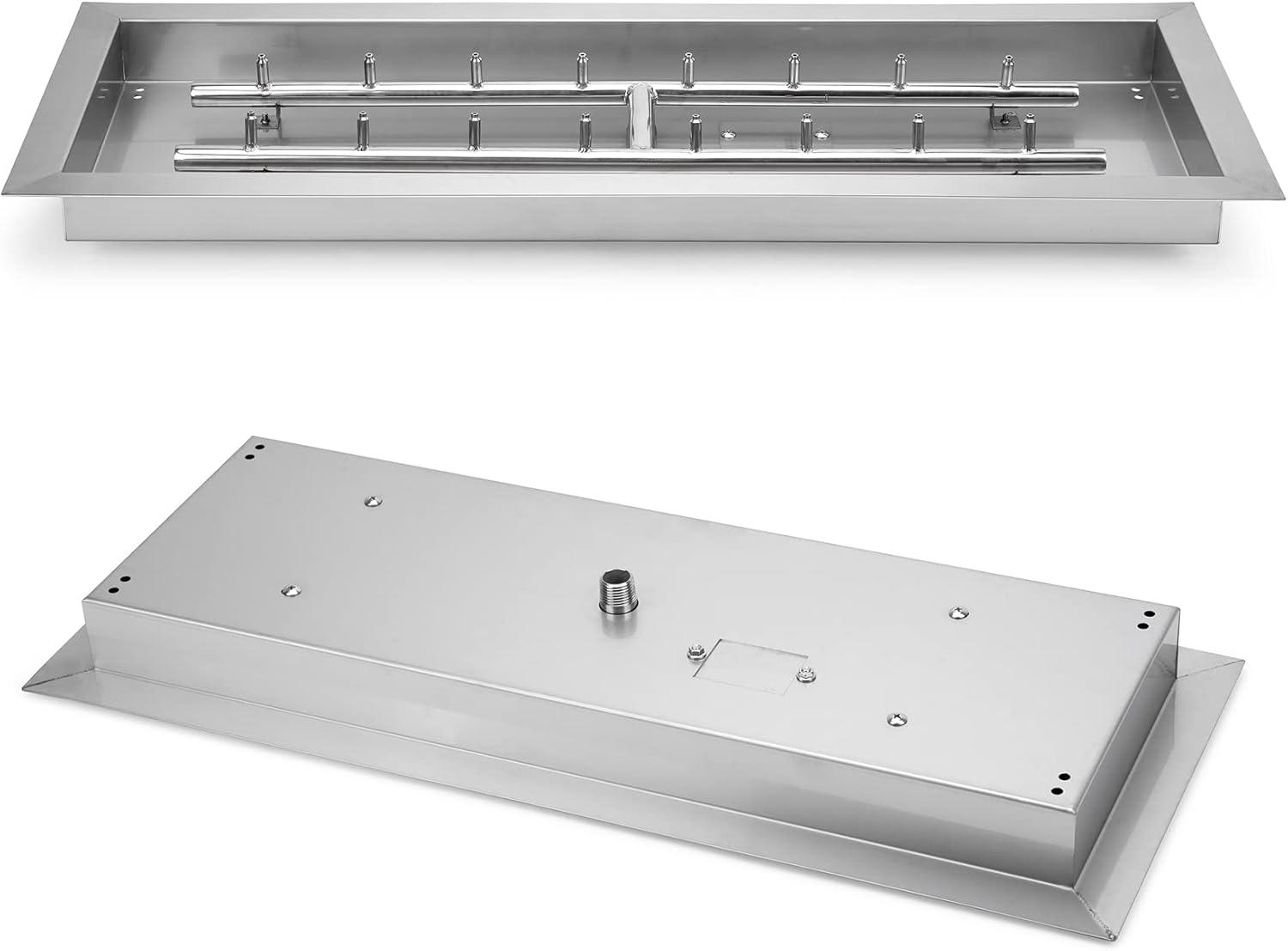 Stanbroil 24″ x 8″ Upgrade Rectangle Fire Pit Jet Burner Pan, 304 Stainless Steel Natural & Propane Gas Firepit for Outside, High Flame, 90k BTU Max(Rect 30 by 10-Inch)