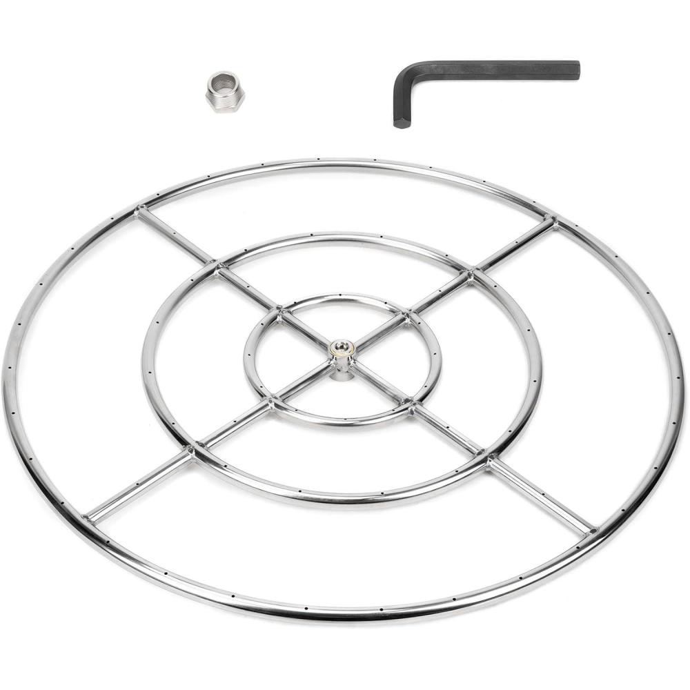 Stanbroil 24 Inch Round Fire Pit Burner Ring for Natural Gas & Propane Fire Pit Fireplace – 304 Stainless Steel Fire Pit Burner for Indoor & Outdoor, BTU 296,000 Max(Triple Ring 30 inch)