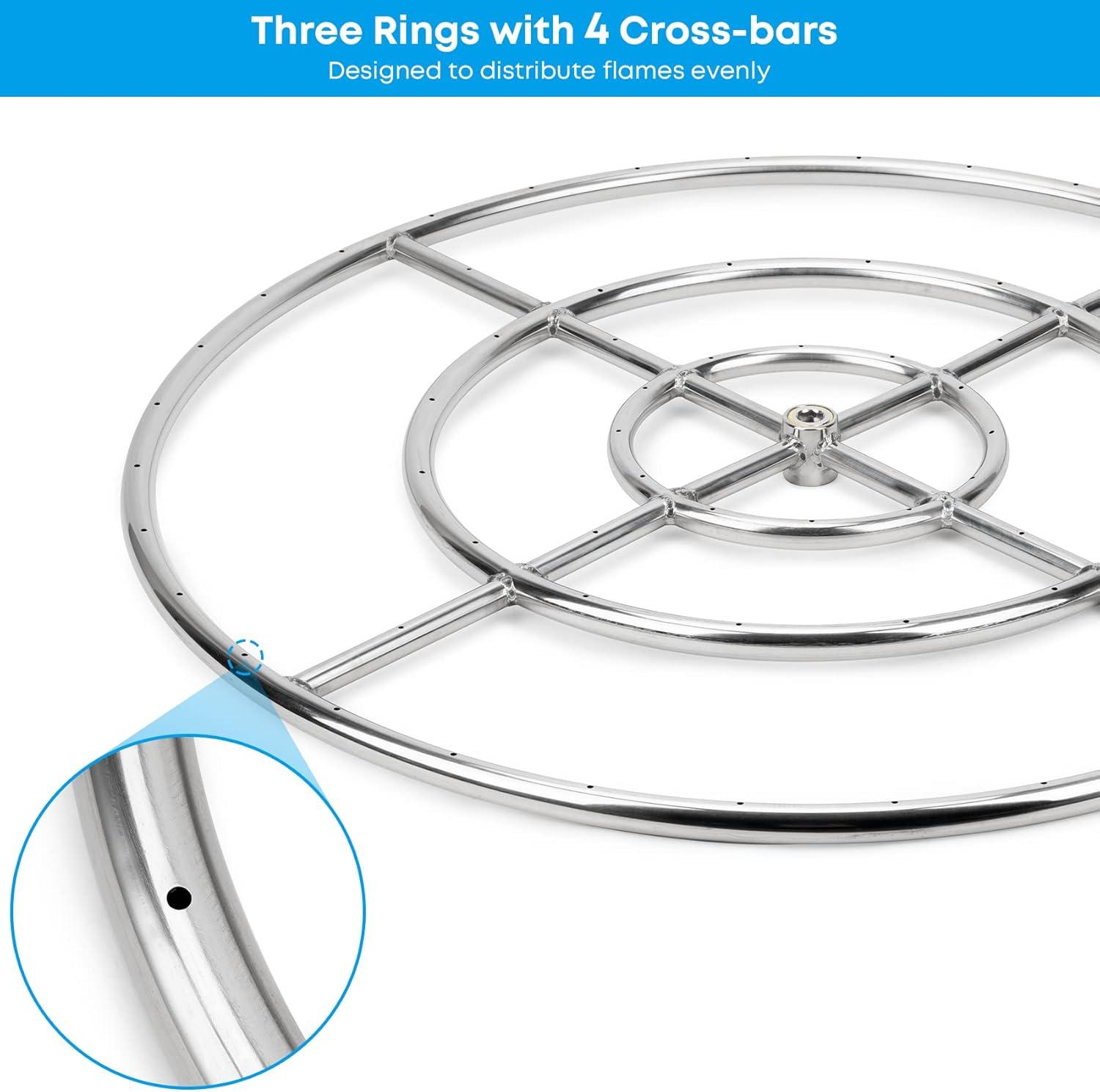 Stanbroil 24 Inch Round Fire Pit Burner Ring for Natural Gas & Propane Fire Pit Fireplace – 304 Stainless Steel Fire Pit Burner for Indoor & Outdoor, BTU 296,000 Max(Triple Ring 30 inch)