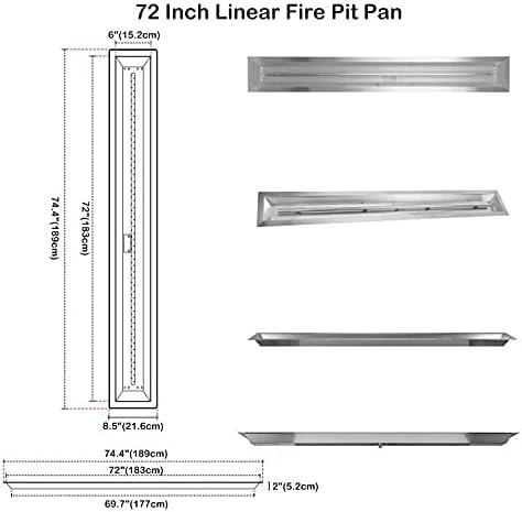 Stanbroil 36 by 6-Inch Drop-in Linear Fire Pit Burner, 304 Stainless Steel Natural & Propane Gas Firepit Insert for Fire Pit Table Indoor Outdoor, 65,000 BTU Max(72 by 6-Inch)
