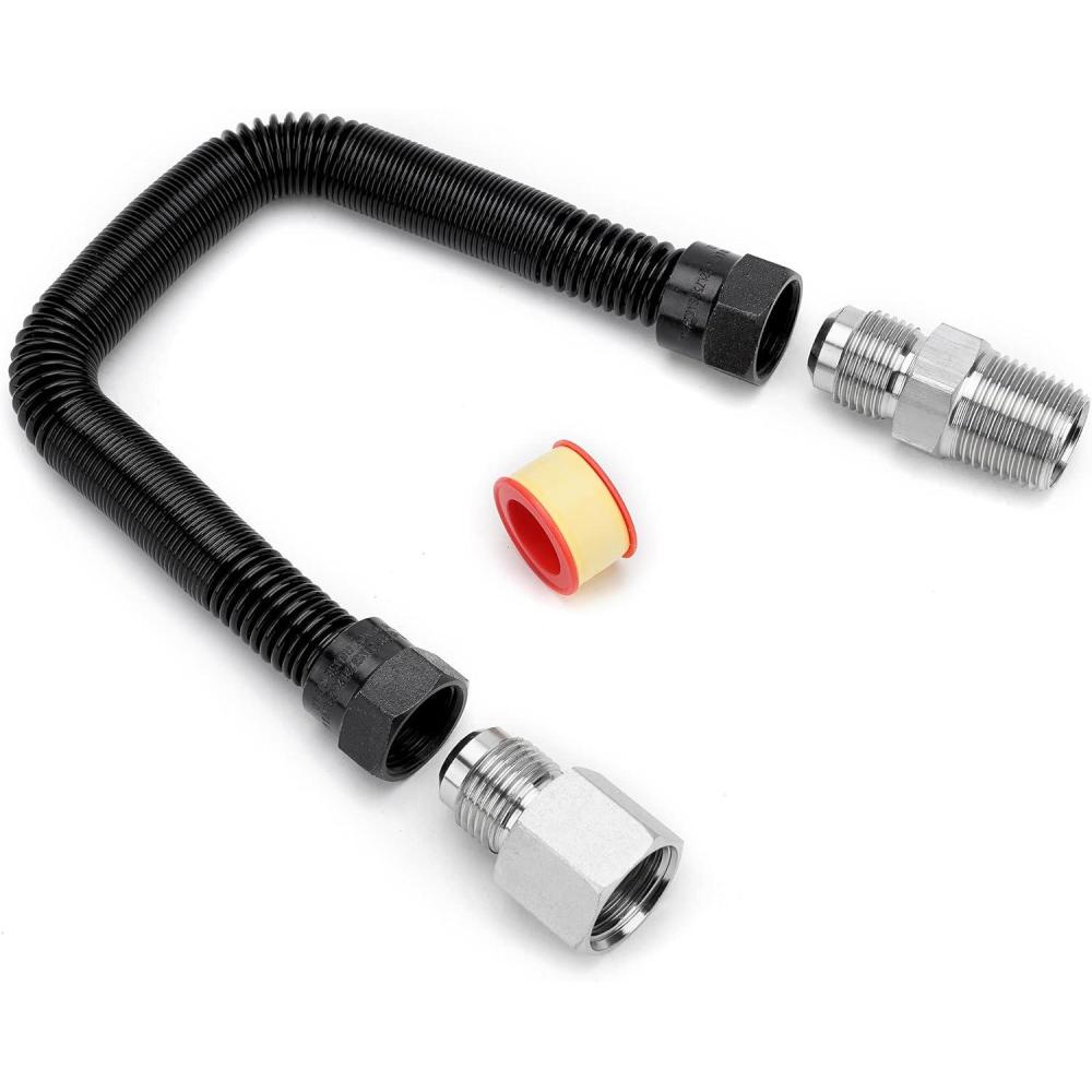 Stanbroil 1/2″ OD x 3/8″ ID 12″ Non-Whistle Flexible Flex Gas Line Connector Kit for NG or LP Fire Pit and Fireplace(3/8″ X 12″)