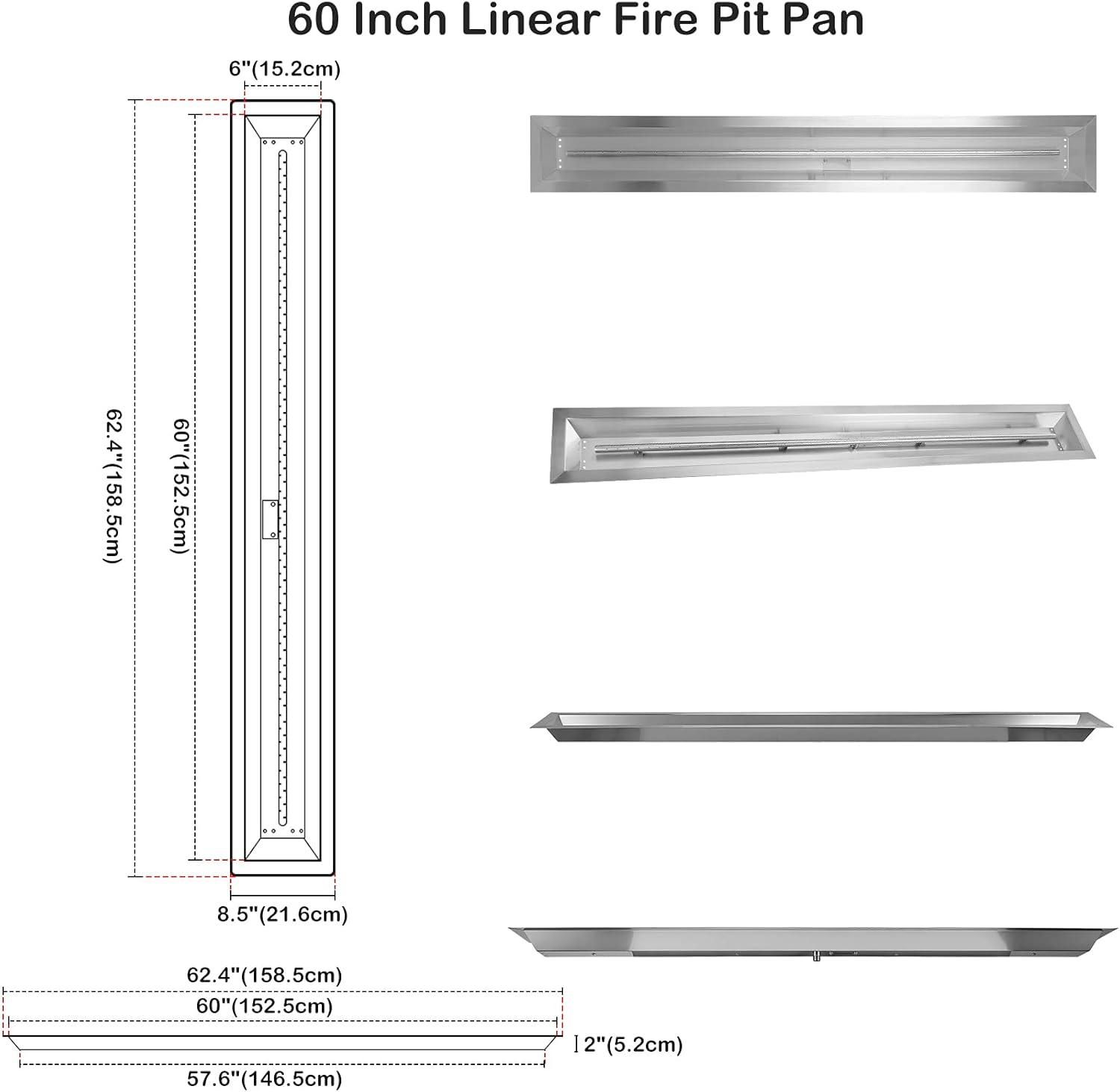 Stanbroil 36 by 6-Inch Drop-in Linear Fire Pit Burner, 304 Stainless Steel Natural & Propane Gas Firepit Insert for Fire Pit Table Indoor Outdoor, 65,000 BTU Max(60 by 6-Inch)