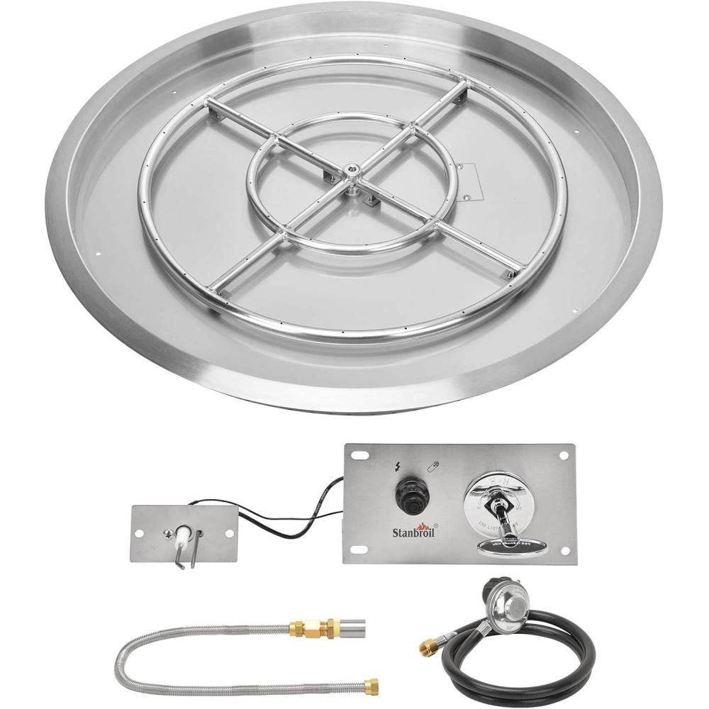 Stanbroil 19 Inch Drop-in Round Fire Pit Kit with Spark Ignition Kit, Propane Gas Version, 304 Stainless Steel(31″ Round)