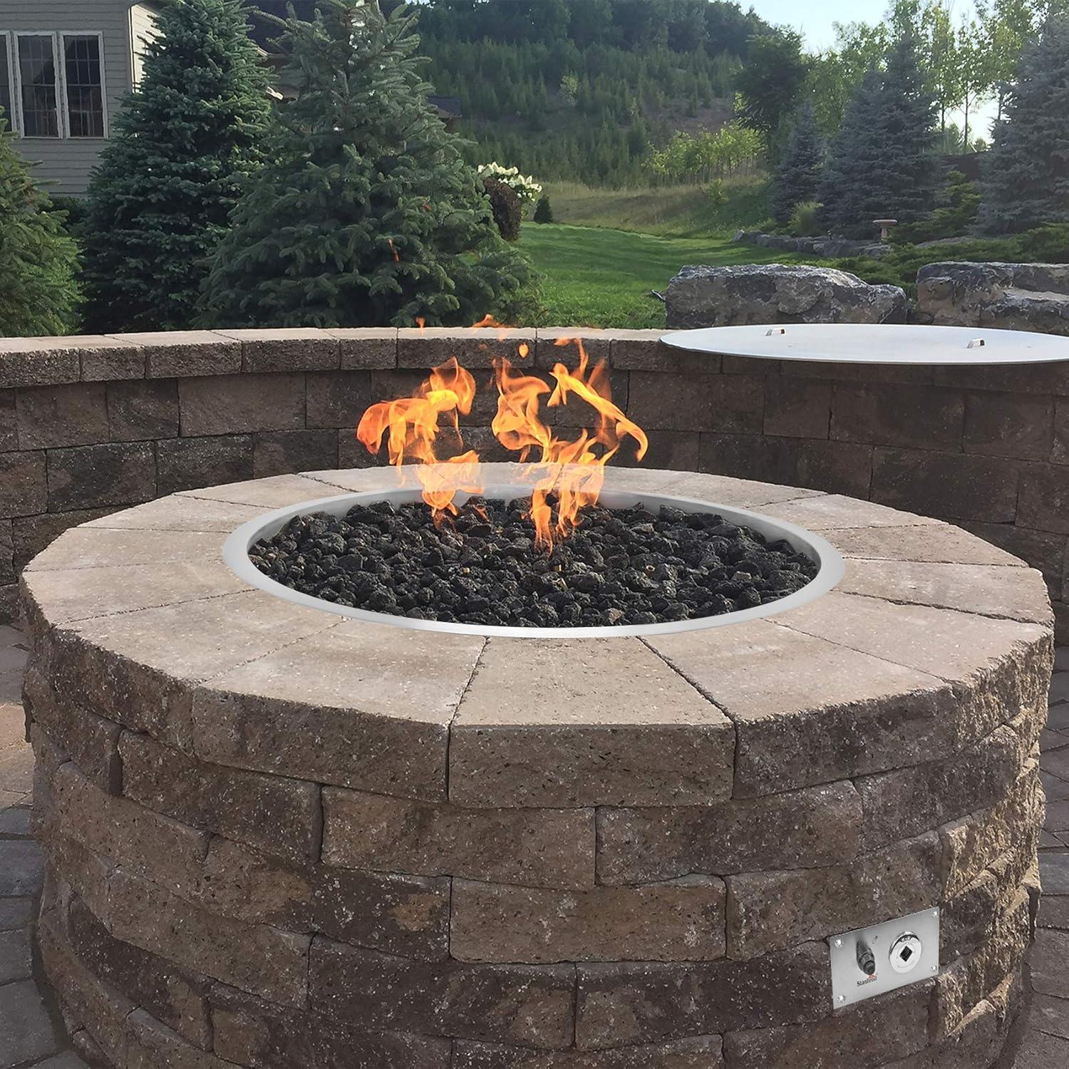 Stanbroil 19 Inch Drop-in Round Fire Pit Kit with Spark Ignition Kit, Propane Gas Version, 304 Stainless Steel(31″ Round)