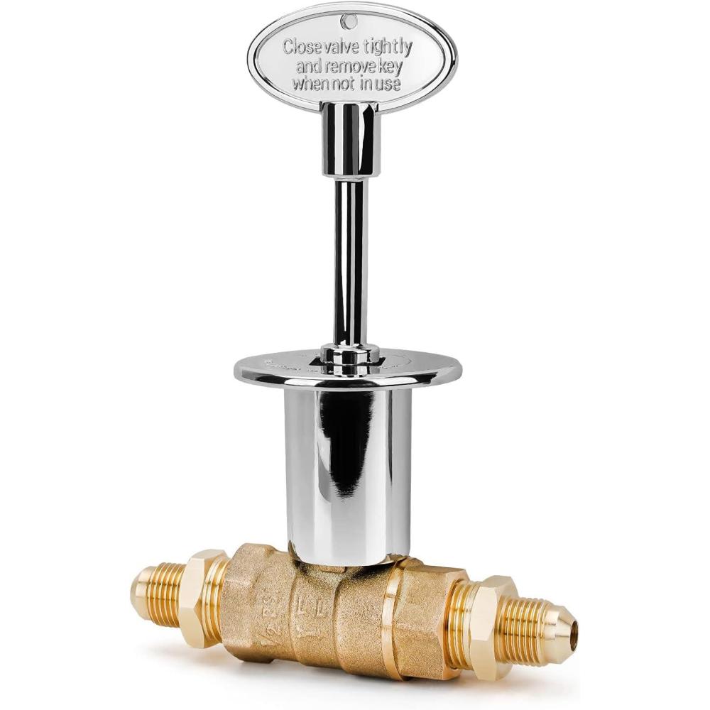 Stanbroil 1/2-Inch Straight Quarter-Turn Shut-Off Valve Kit for NG LP Gas Fire Pits with Polished Chrome Flange, 3-inch Key and 3/8 Male Flare x 1/2 NPT Fittings x 2