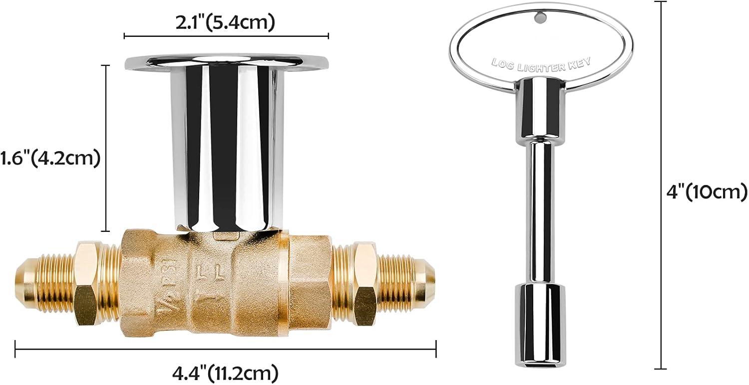 Stanbroil 1/2-Inch Straight Quarter-Turn Shut-Off Valve Kit for NG LP Gas Fire Pits with Polished Chrome Flange, 3-inch Key and 3/8 Male Flare x 1/2 NPT Fittings x 2