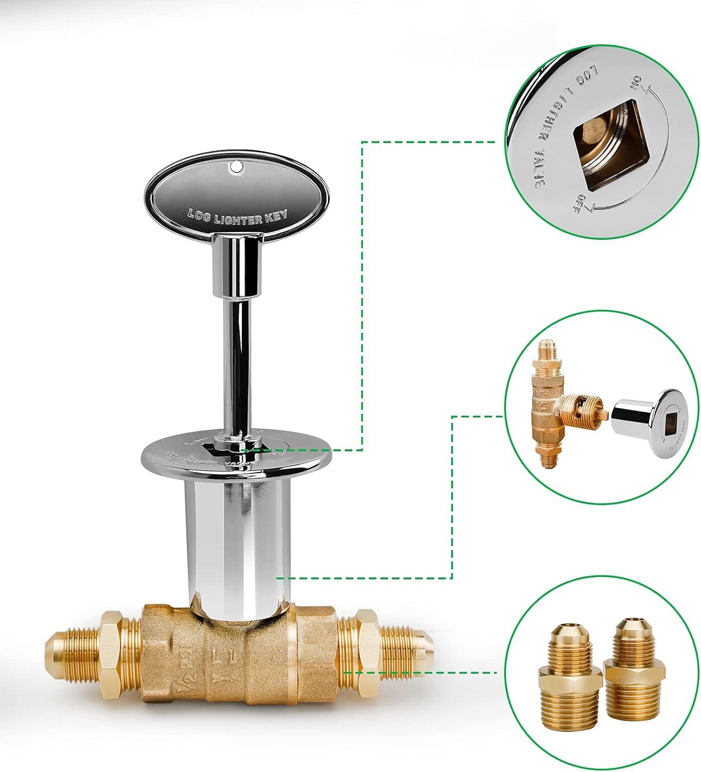 Stanbroil 1/2-Inch Straight Quarter-Turn Shut-Off Valve Kit for NG LP Gas Fire Pits with Polished Chrome Flange, 3-inch Key and 3/8 Male Flare x 1/2 NPT Fittings x 2