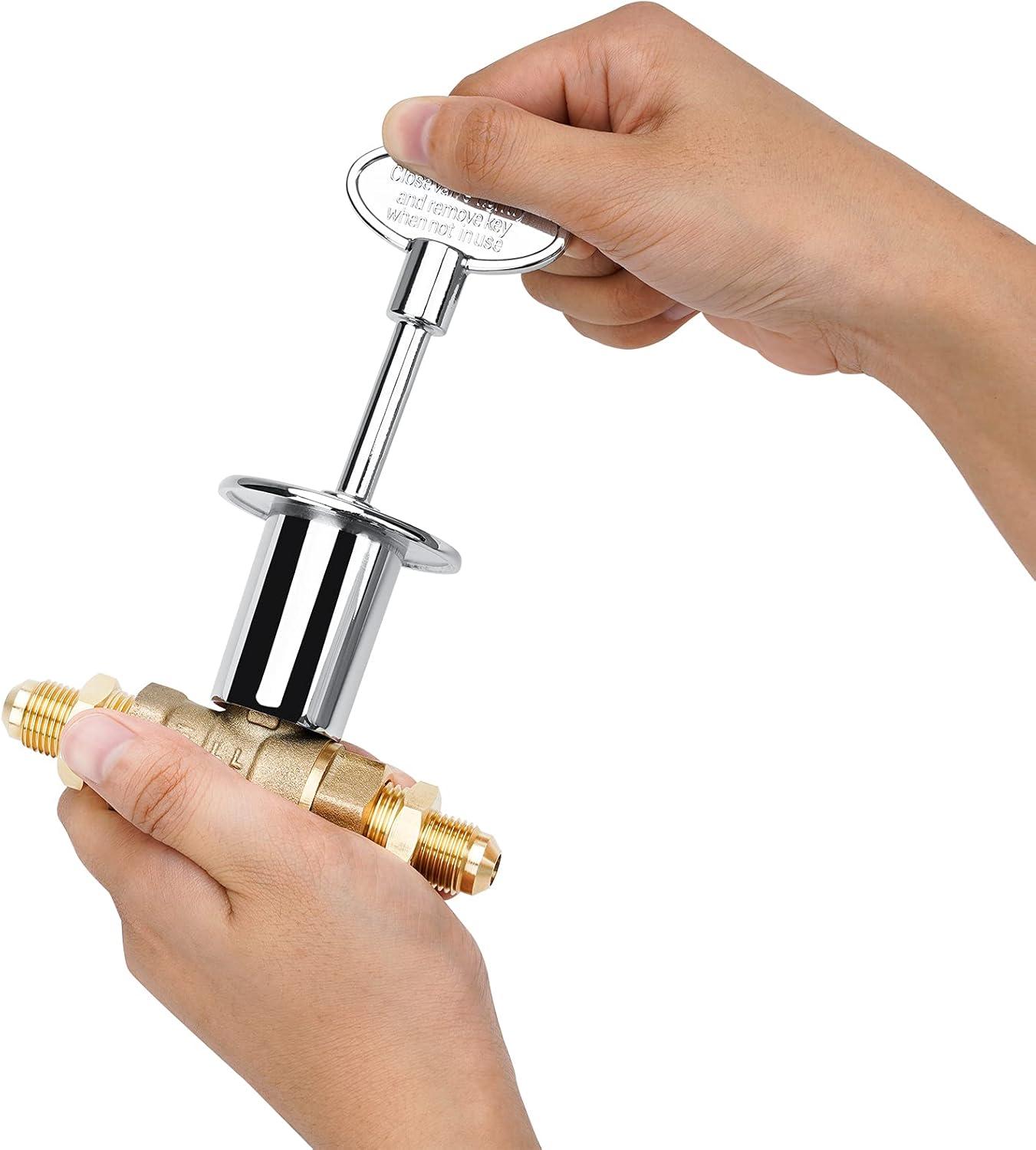 Stanbroil 1/2-Inch Straight Quarter-Turn Shut-Off Valve Kit for NG LP Gas Fire Pits with Polished Chrome Flange, 3-inch Key and 3/8 Male Flare x 1/2 NPT Fittings x 2