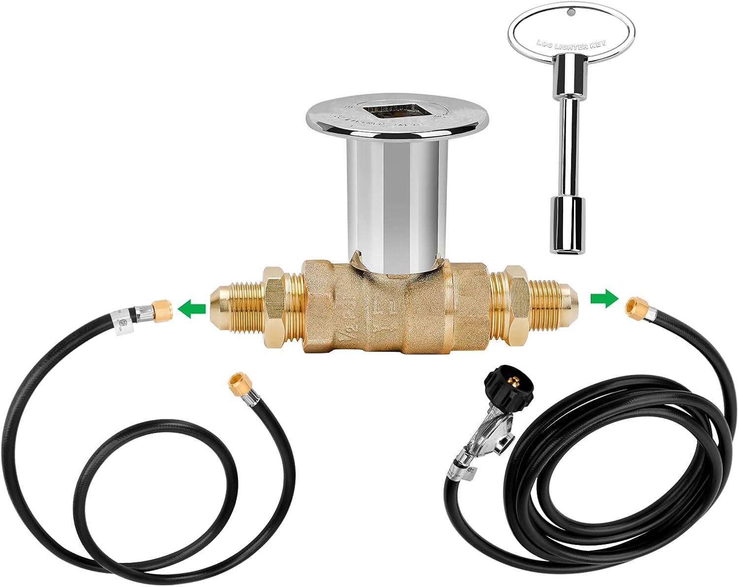 Stanbroil 1/2-Inch Straight Quarter-Turn Shut-Off Valve Kit for NG LP Gas Fire Pits with Polished Chrome Flange, 3-inch Key and 3/8 Male Flare x 1/2 NPT Fittings x 2