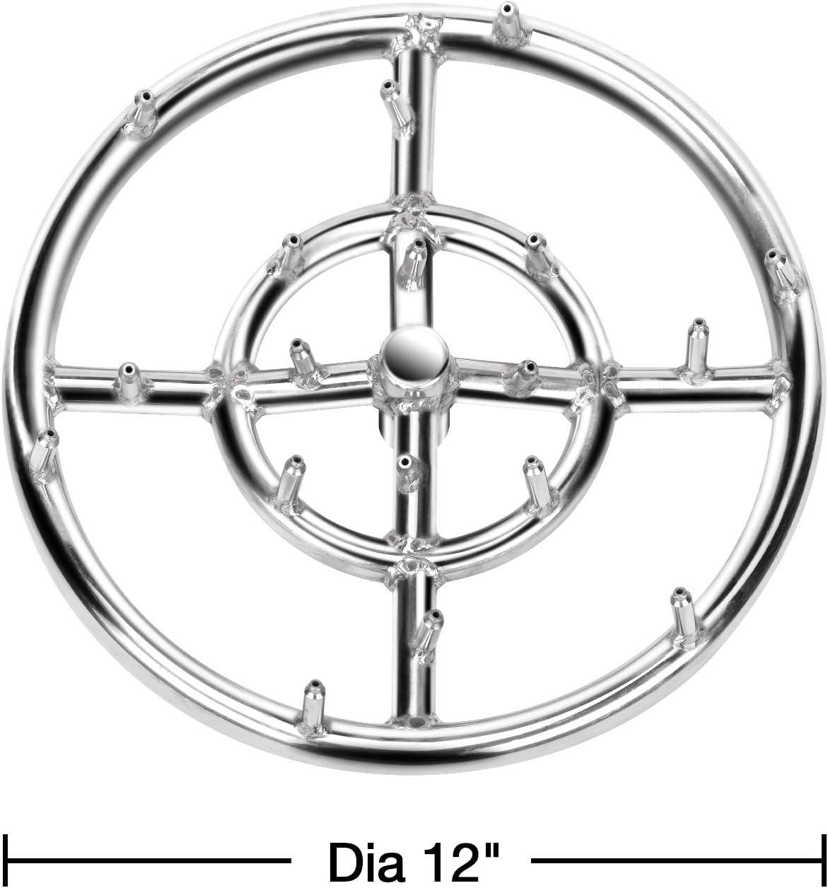 Stanbroil 24″ High Flame Round Jet Burner Ring for Natural or Propane Gas Fire Pit, 304 Series Stainless Steel, Double Ring(12 Inch)