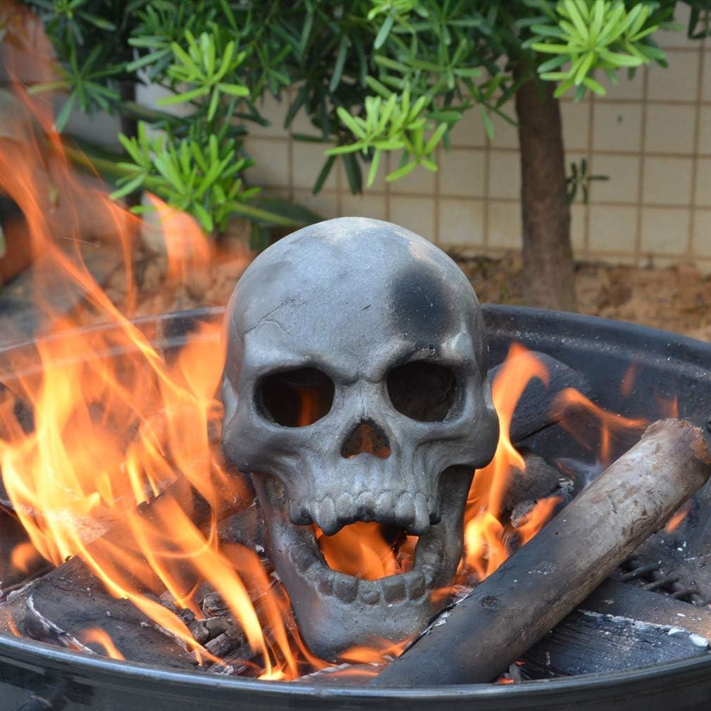 Stanbroil Fire Pits 9″ Imitated Human Skull Decoration for Indoors Outdoors Campfire, Fireplace, Halloween Party Decor, 1 Pack – Patent Pending(Black)
