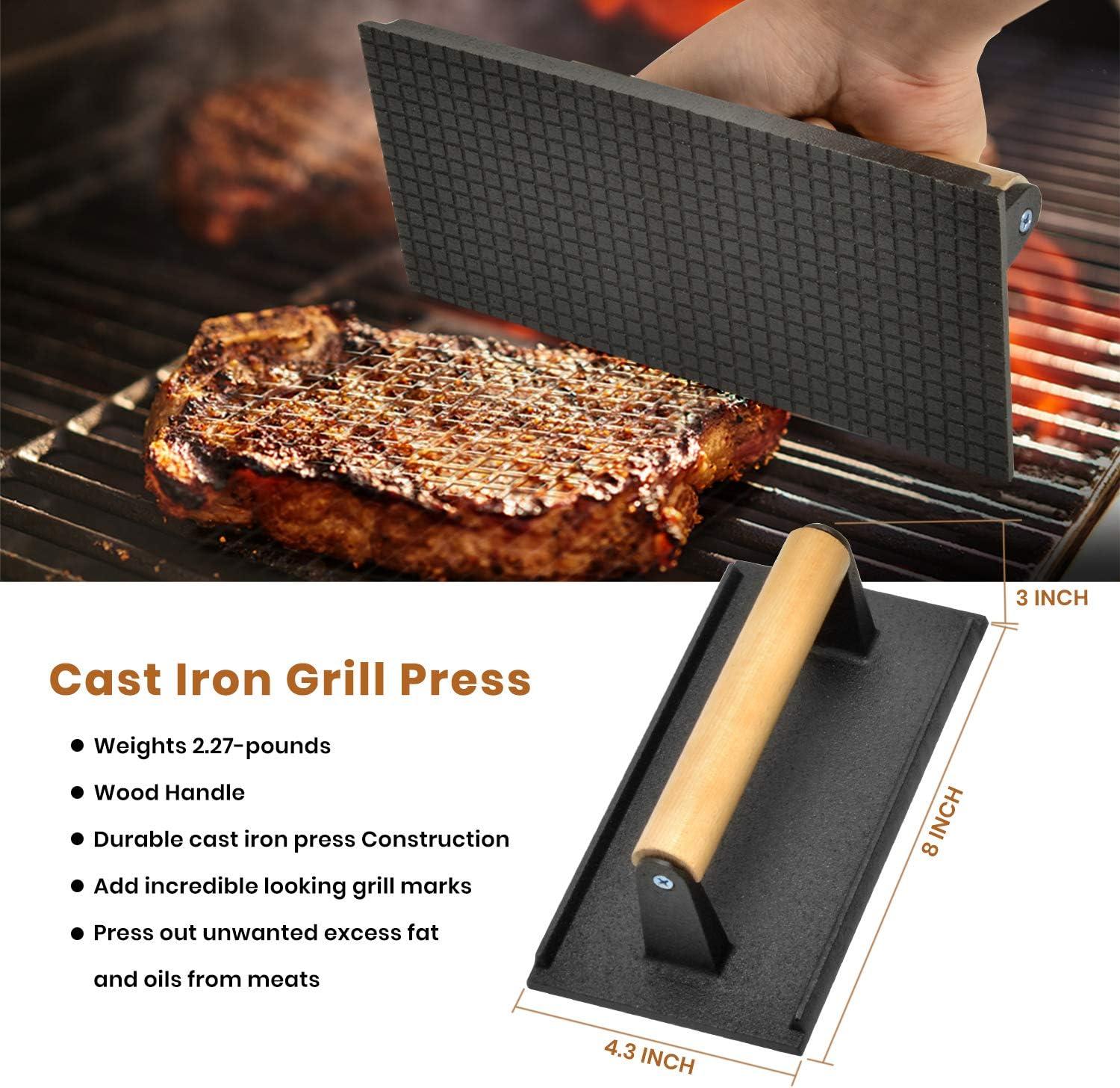 Stanbroil Large Metal Griddle Spatula Set with Long Flat Spatulas and Cast Iron Grill Press for Flat Tops, Griddles, Grills, Ovens and Stoves,Set of 4