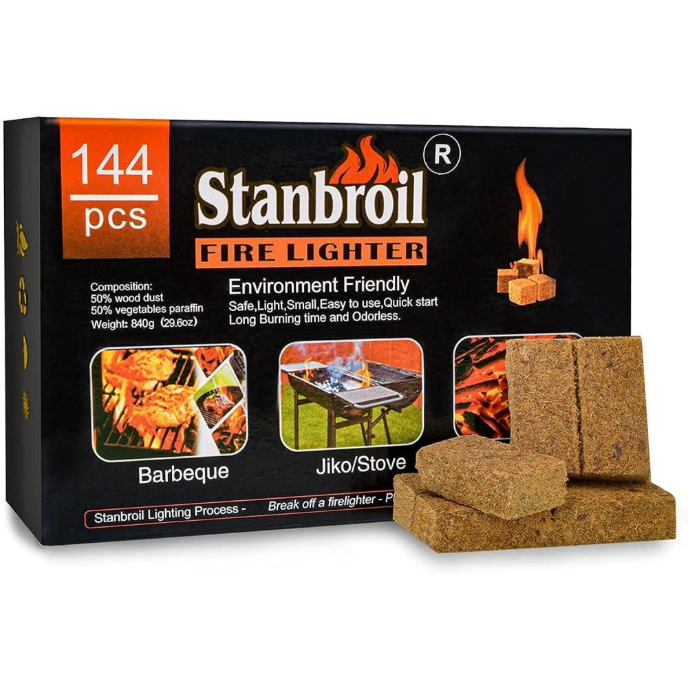 Stanbroil 144 pcs Fire Starters, Natural Charcoal Squares Fire Starters Super Fast Lighting Perfect for Barbecue Grills, Smokers, Wood Stove, Campfires and Outdoor Fireplaces(144 pcs)