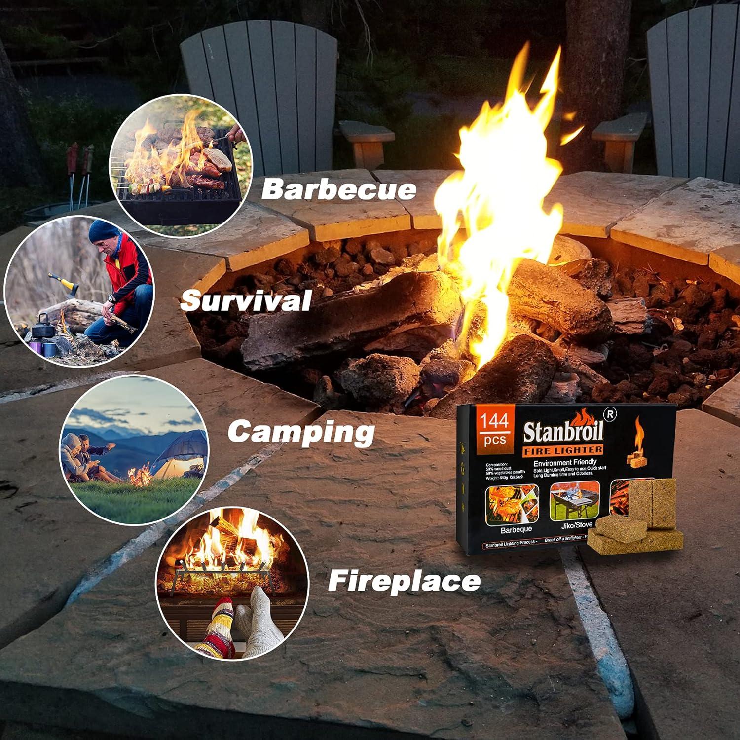 Stanbroil 144 pcs Fire Starters, Natural Charcoal Squares Fire Starters Super Fast Lighting Perfect for Barbecue Grills, Smokers, Wood Stove, Campfires and Outdoor Fireplaces(144 pcs)