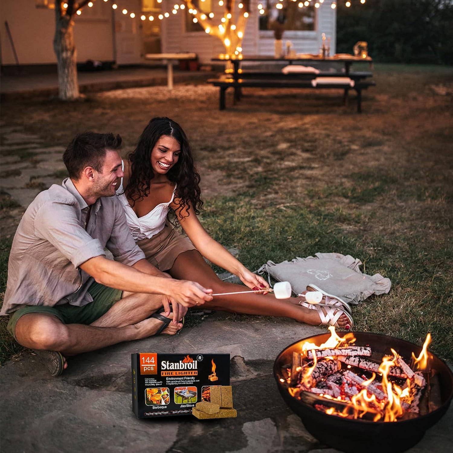 Stanbroil 144 pcs Fire Starters, Natural Charcoal Squares Fire Starters Super Fast Lighting Perfect for Barbecue Grills, Smokers, Wood Stove, Campfires and Outdoor Fireplaces(144 pcs)