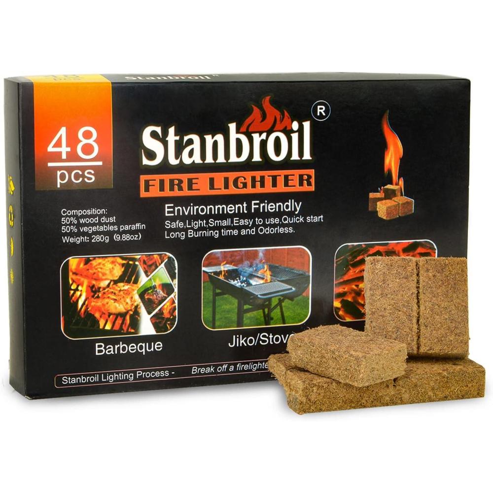 Stanbroil 48 pcs Fire Starters, Natural Charcoal Square Fire Starters Super Fast Lighting Perfect for Barbecue Grills, Smokers, Wood Stove, Campfires and Outdoor Fireplaces