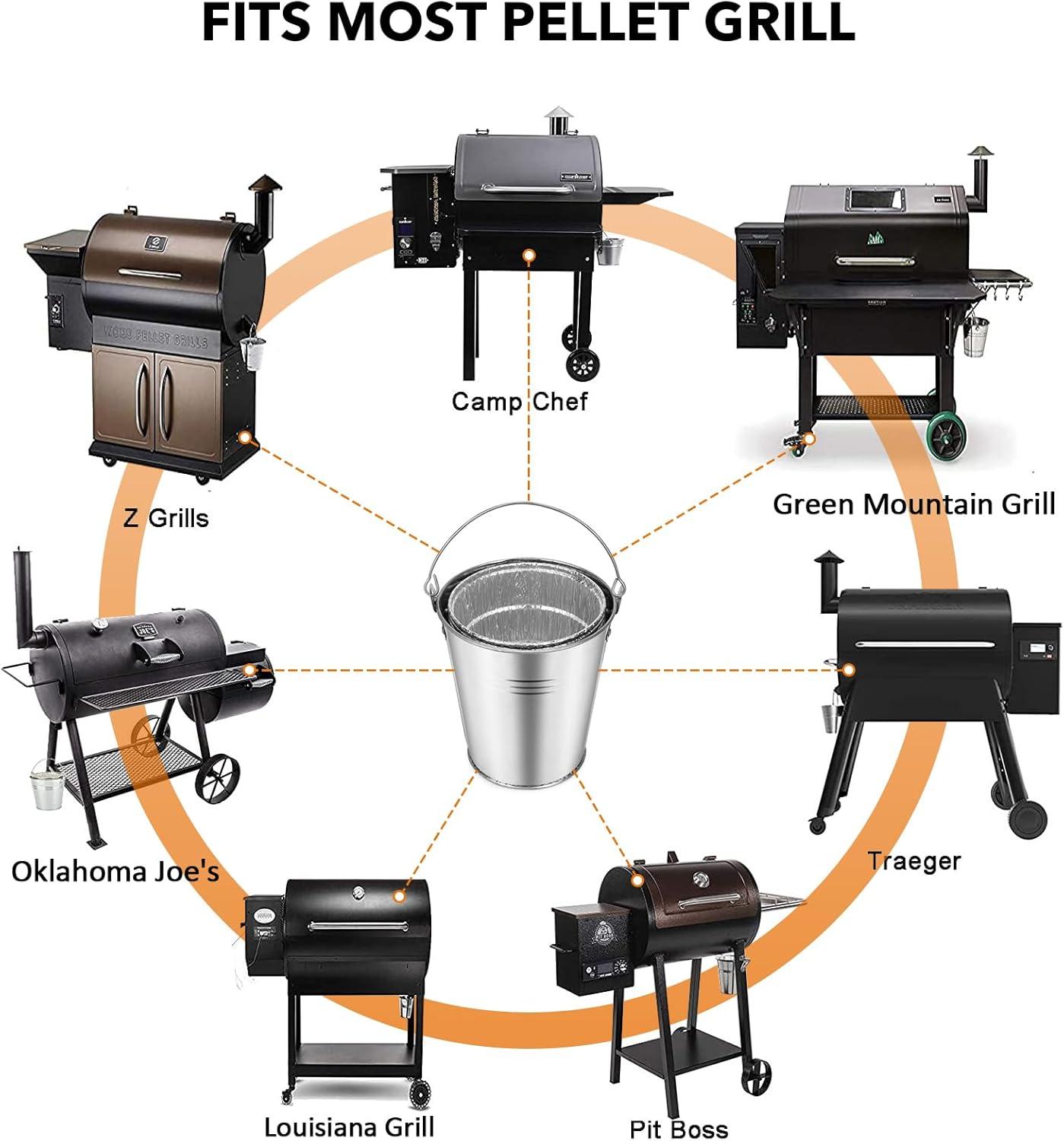 Stanbroil Grill Grease Bucket Replacement with 10-Pack Bucket Liners for Traeger 20/22/34 Series, Pit Boss, Camp Chef, Louisiana, etc Pellet Grill/Smoker, Silver(10-Pack)