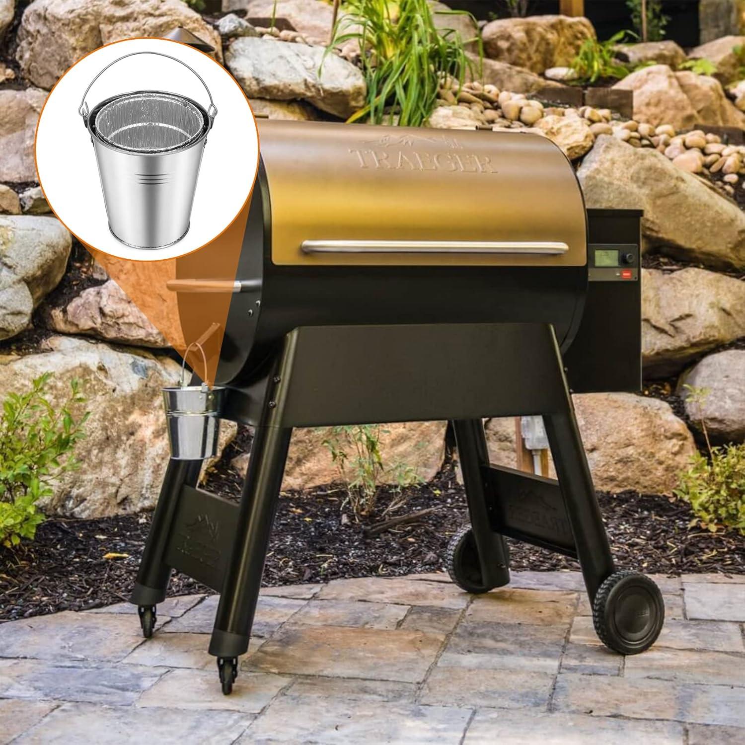Stanbroil Grill Grease Bucket Replacement with 10-Pack Bucket Liners for Traeger 20/22/34 Series, Pit Boss, Camp Chef, Louisiana, etc Pellet Grill/Smoker, Silver(10-Pack)