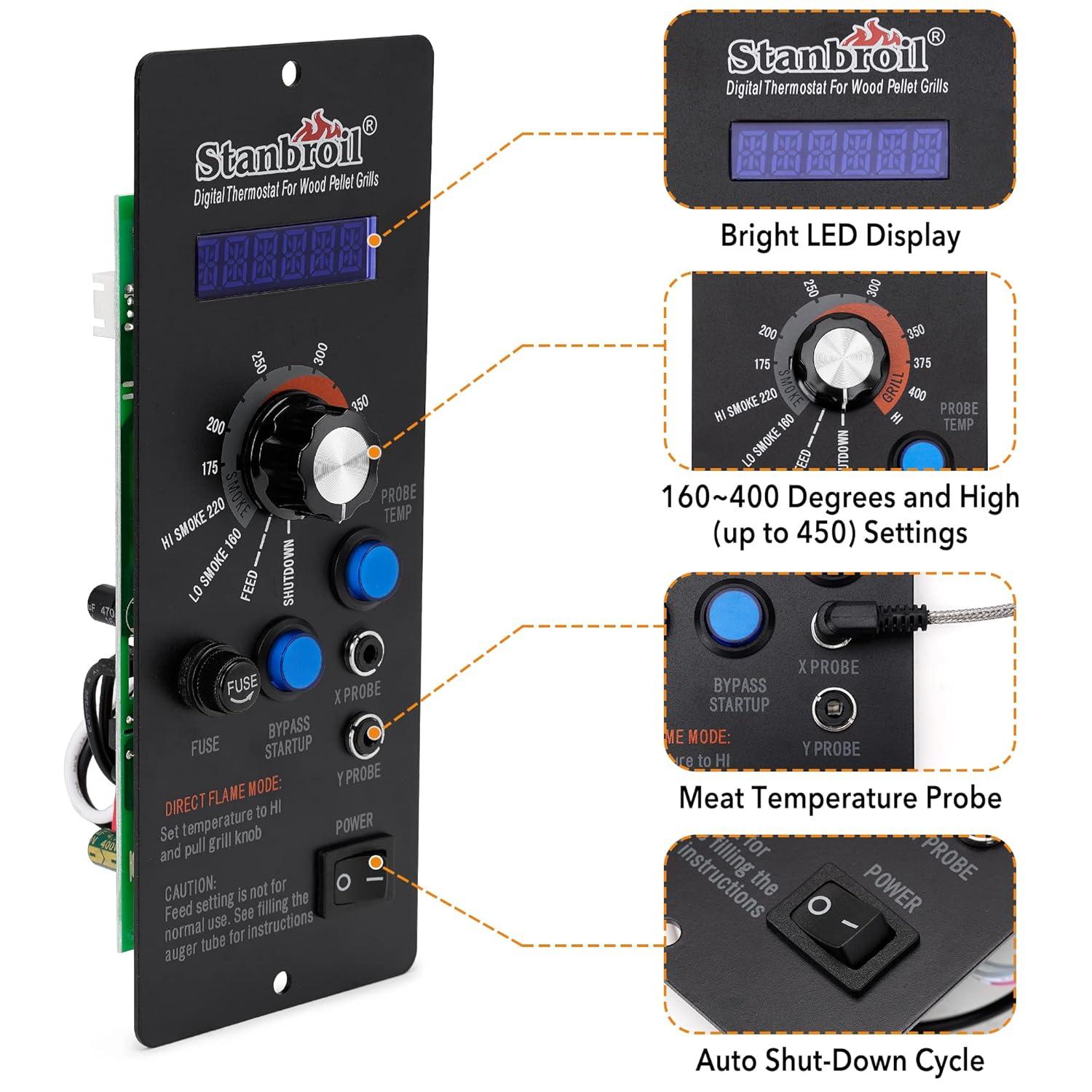 Stanbroil Controller for Camp Chef, Pellet Grills Replacement Parts with RTD Temperature Sensor and 2-Pack Meat Probes