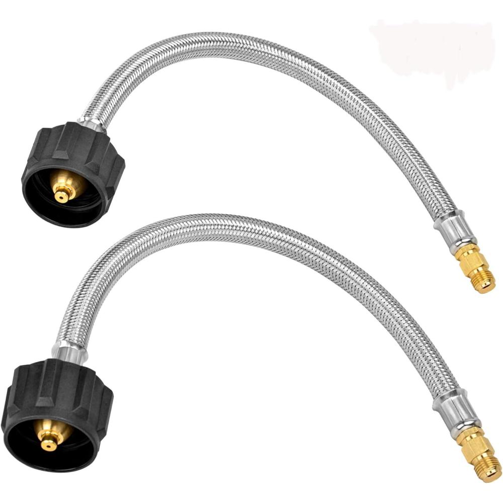 Stanbroil 2PCS 15″ RV Propane Pigtail Hose with Gauge for 2-Stage Auto Changeover Regulator, Stainless Steel Braided Hose with 1/4″ Inverted Male Flare(12″ Propane Hose without Gauge)