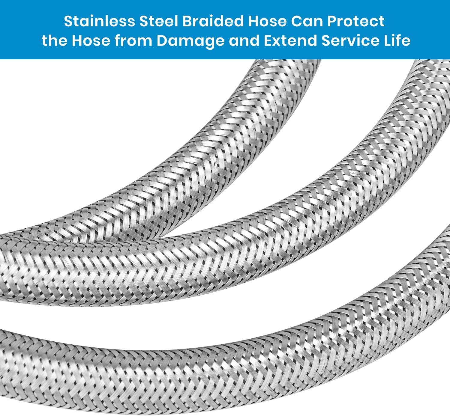 Stanbroil 2PCS 15″ RV Propane Pigtail Hose with Gauge for 2-Stage Auto Changeover Regulator, Stainless Steel Braided Hose with 1/4″ Inverted Male Flare(12″ Propane Hose without Gauge)