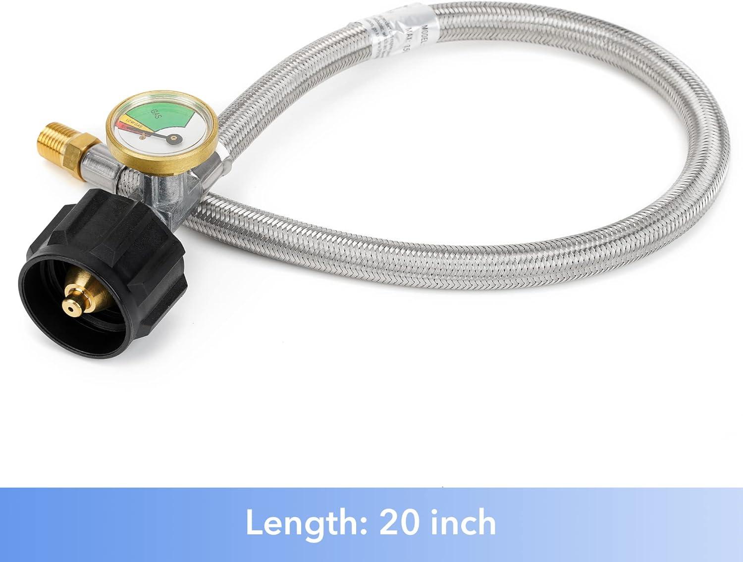 Stanbroil Horizontal Two Stage Propane Regulator – 20″ RV Propane Pigtail Stainless Steel Braided Hose with Gauge