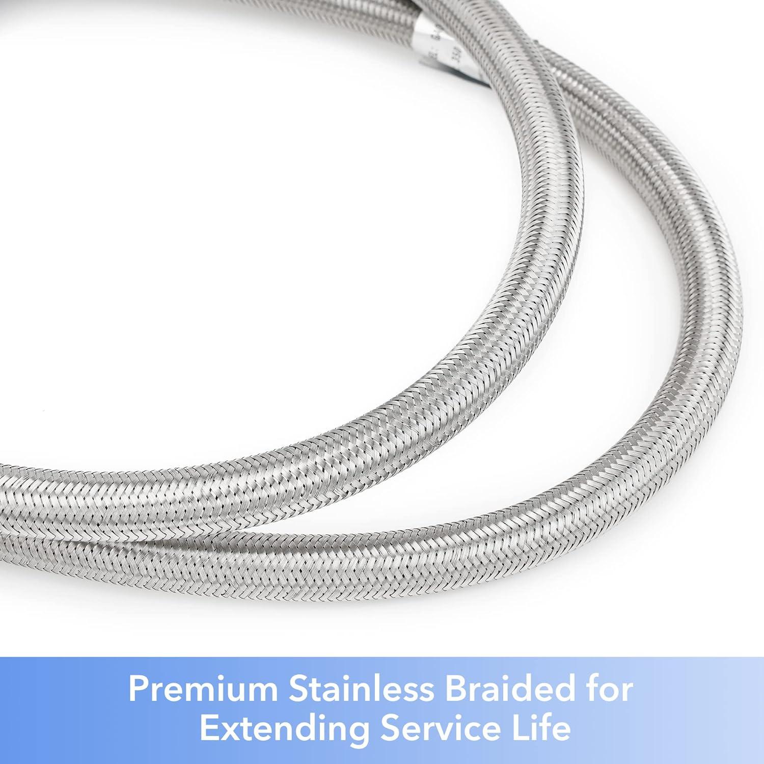 Stanbroil Horizontal Two Stage Propane Regulator – 20″ RV Propane Pigtail Stainless Steel Braided Hose with Gauge