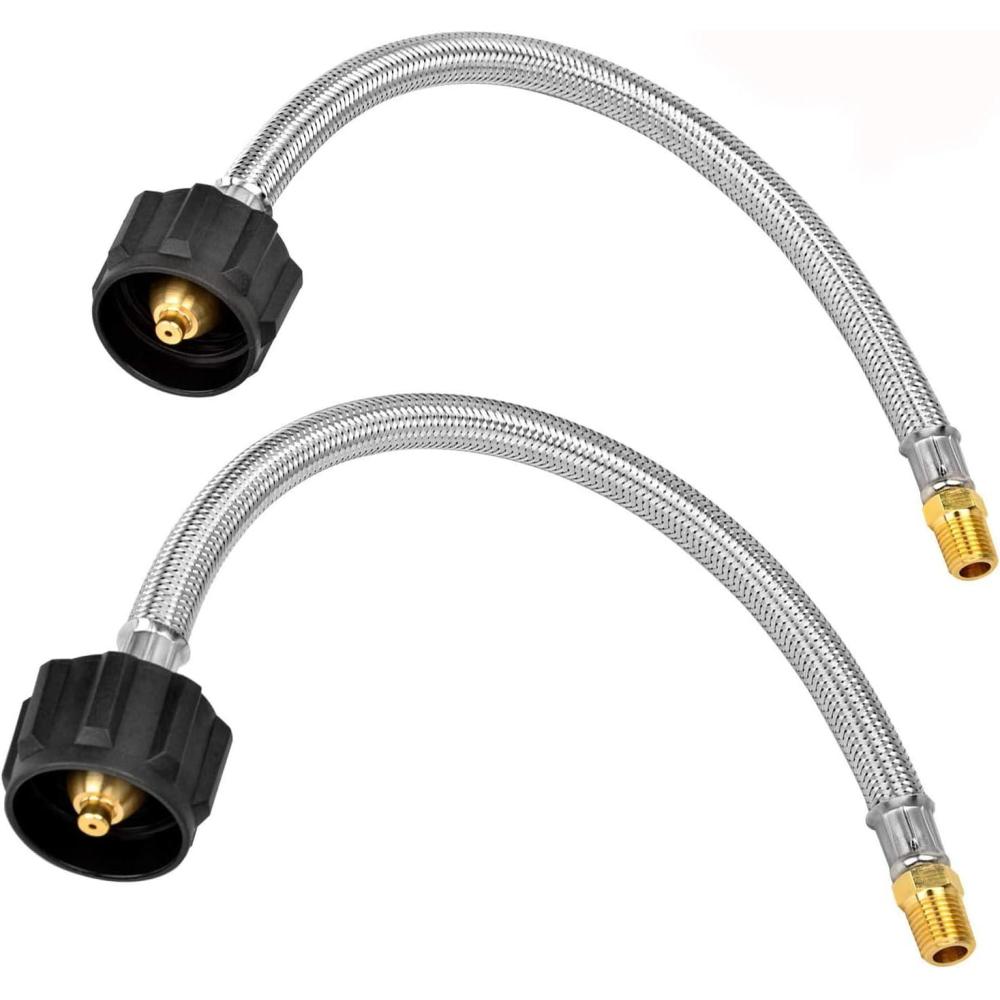 Stanbroil 12″ RV Propane Pigtail Stainless Steel Braided Hose Type 1 Connection with 1/4″ Male NPT for Standard Two-Stage Regulator, 2 PCS