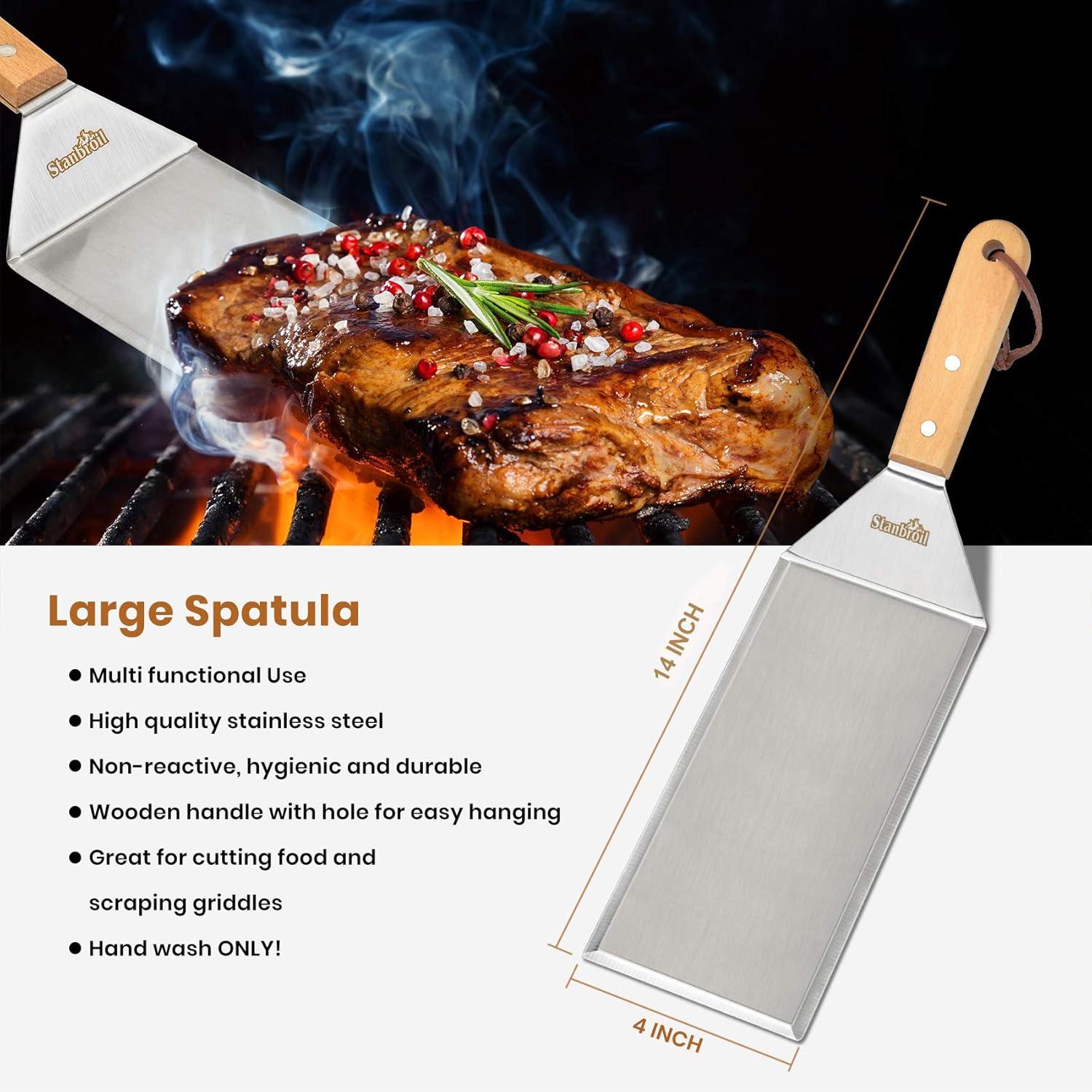 Stanbroil Metal Spatula and Bench Scraper Set for Griddle, Commercial Grade Stainless Steel Flat Top Grill Utensils, Set of 4