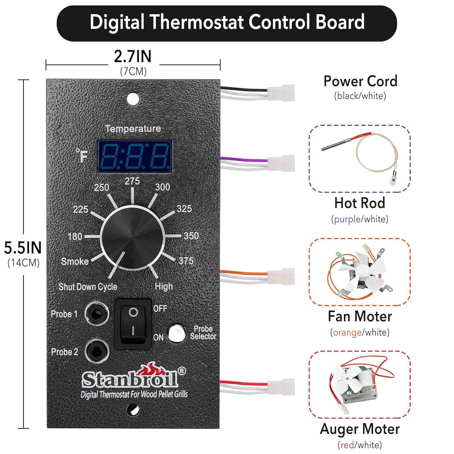 Stanbroil Controller Replacement for Traeger Pellet Grills, Upgraded Control Panel with 2 Pcs Meat Probes
