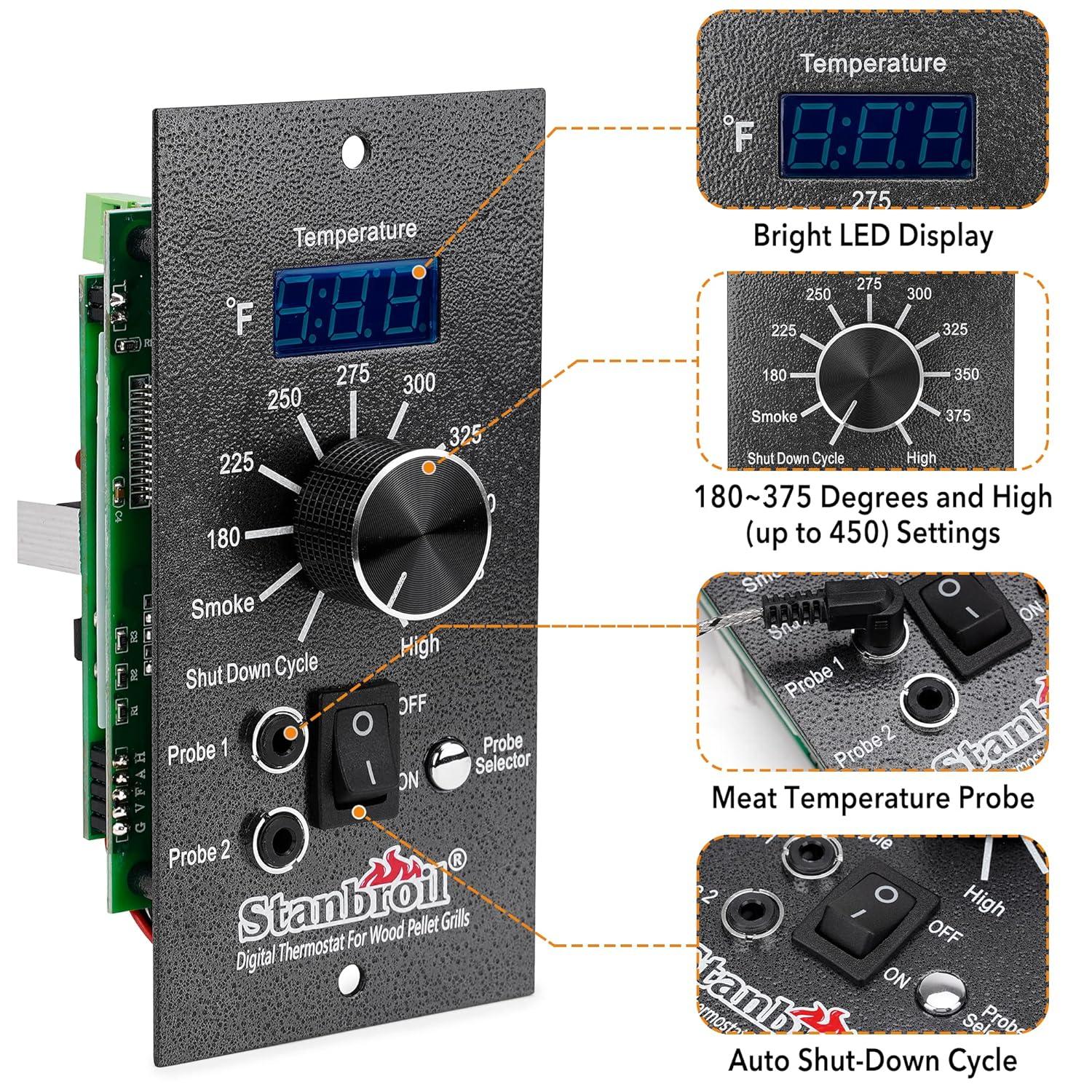 Stanbroil Controller Replacement for Traeger Pellet Grills, Upgraded Control Panel with 2 Pcs Meat Probes