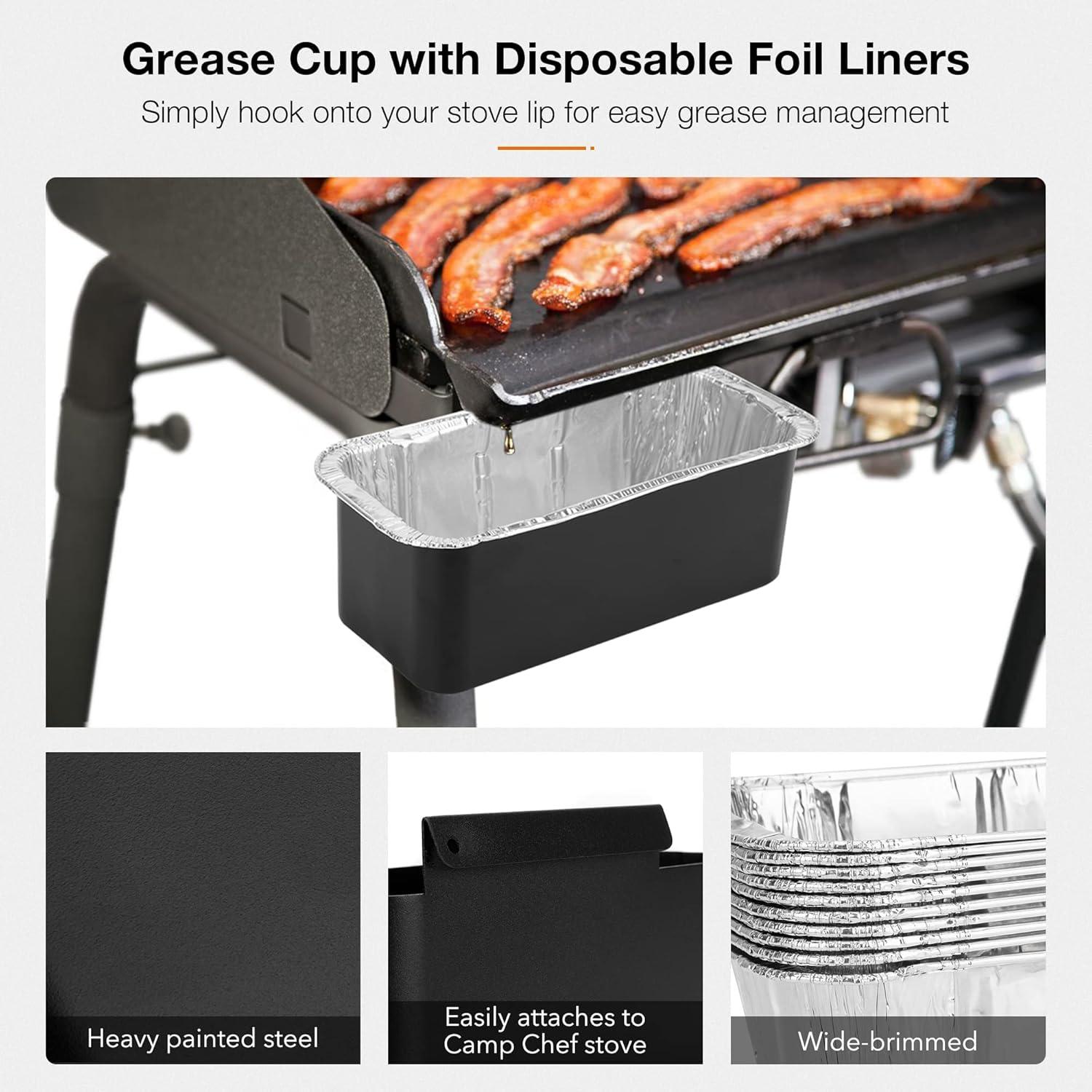 Stanbroil Grease Catcher for Camp Chef Griddles with 10-Pack Grease Cup Liners, Fits for Camp Chef FTG600, FTG600P, FTG900, FTG475, FTG475LC(7.2″L x 3.5″D x 3.5″H)