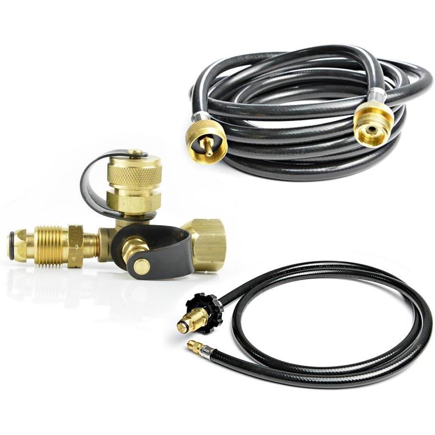 Stanbroil Propane Brass 4 Port Tee kit with 5ft and 12ft Hoses Allows for Connection Between Auxiliary Propane Cylinder