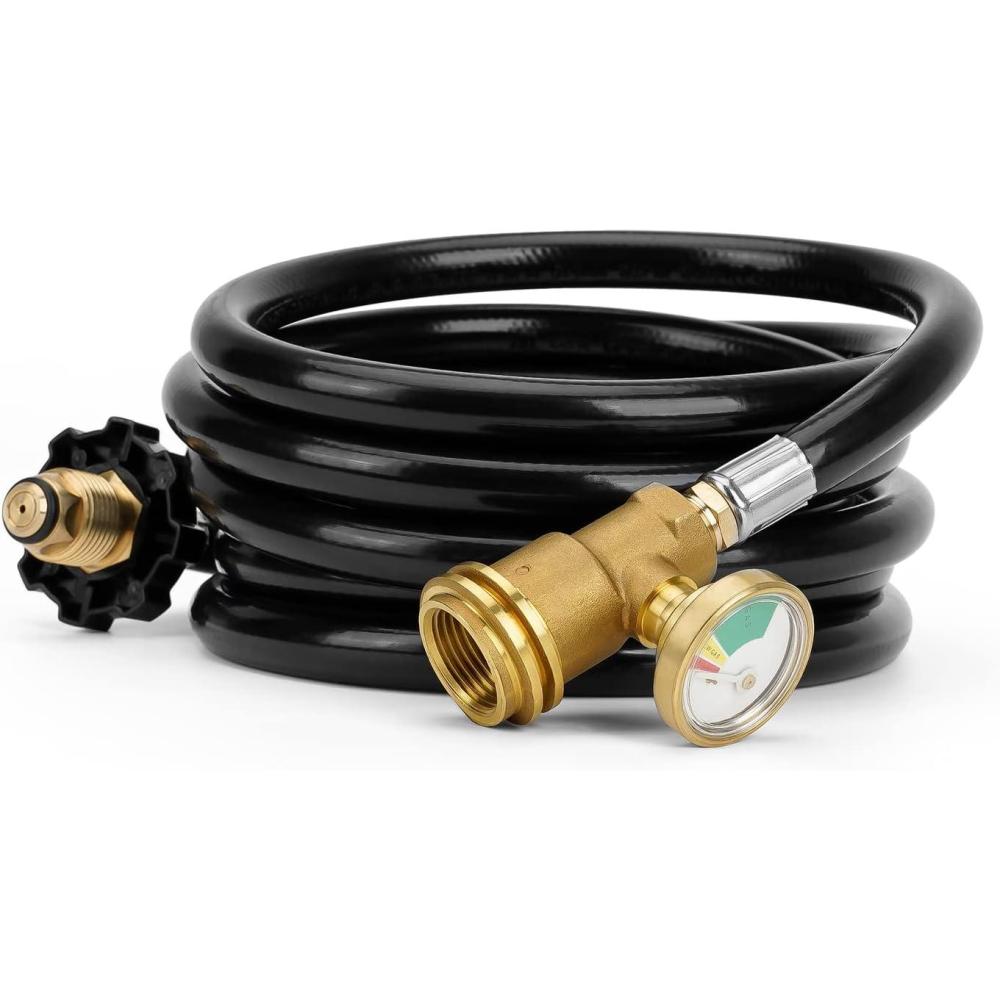 Stanbroil 12 FT Propane Extension Hose with Gauge – Leak Detector Replacement for Propane Appliances,Standard P.O.L.(12 Feet)