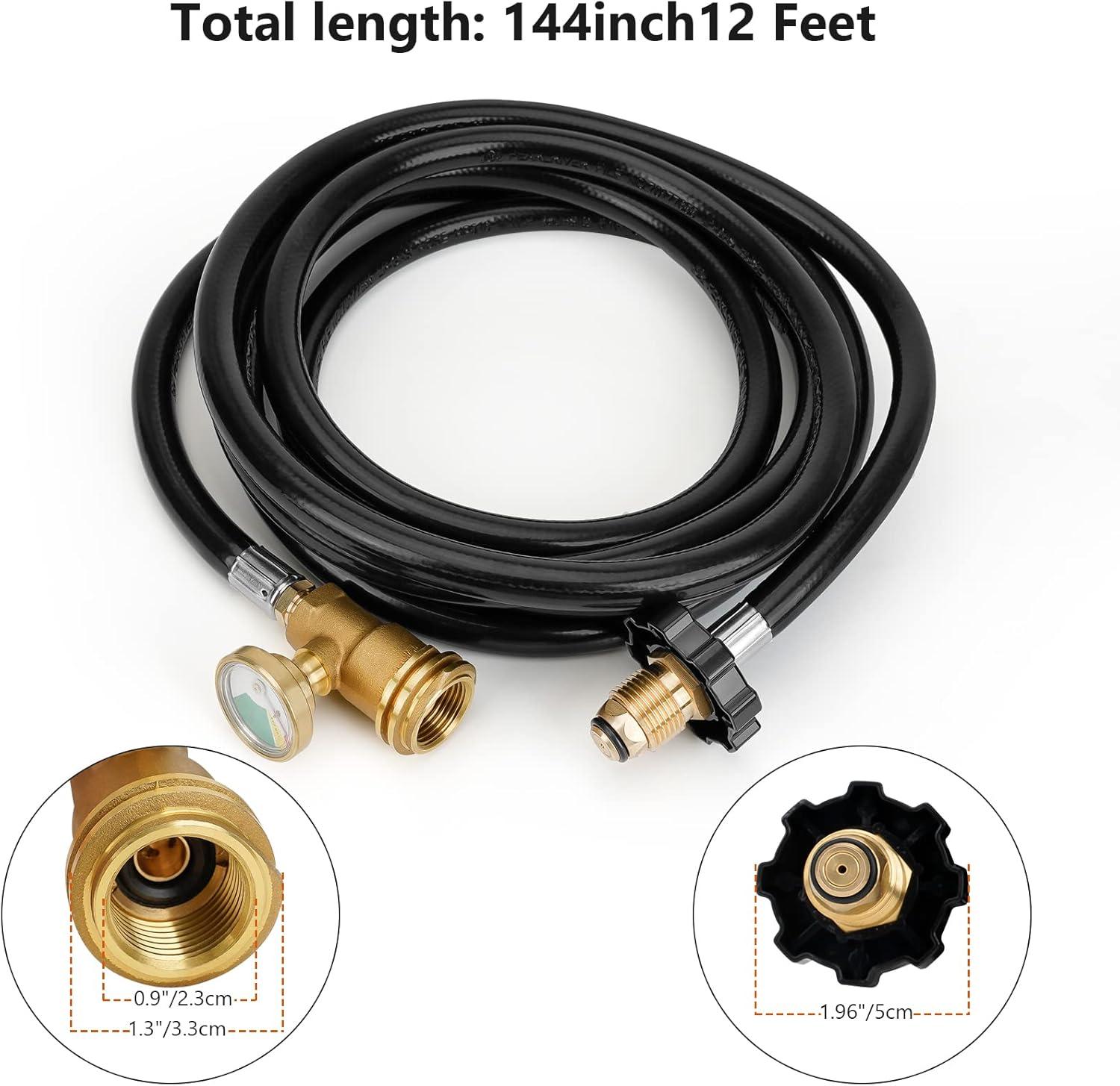 Stanbroil 12 FT Propane Extension Hose with Gauge – Leak Detector Replacement for Propane Appliances,Standard P.O.L.(12 Feet)