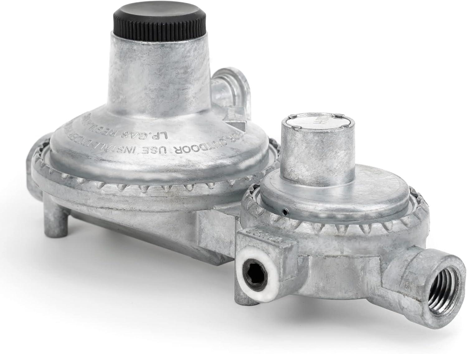 Stanbroil Horizontal Two Stage Propane Regulator with 3/8″ Female NPT and POL for RV, Vans, Trailers, Campers(Horizontal Regulator)