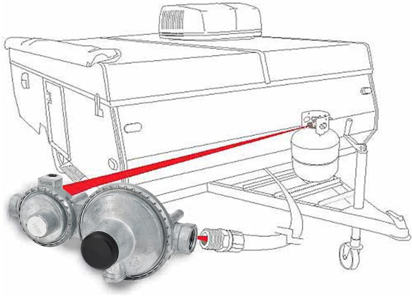 Stanbroil Horizontal Two Stage Propane Regulator with 3/8″ Female NPT and POL for RV, Vans, Trailers, Campers(Horizontal Regulator)