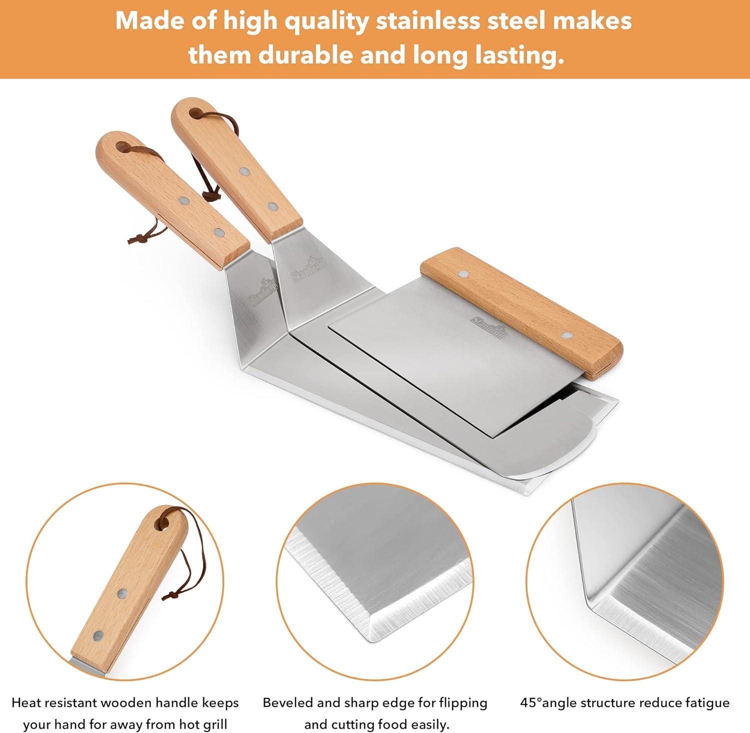 Stanbroil BBQ Griddle Accessories Set of 6 – Heavy Duty Stainless Steel Scraper, Spatula, Basting Cover and Bottles for Blackstone, Camp Chef Grill and Outdoor Griddle Accessories