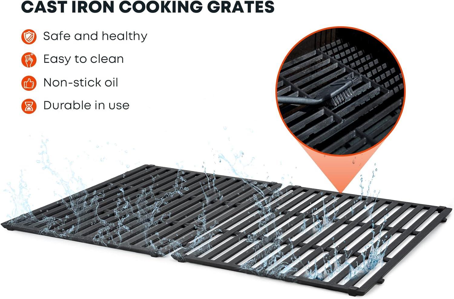 Stanbroil Cast Iron Cooking Grate for Weber Genesis II and Genesis II LX 300 Series Gas Grills – Grill Grid Grate for Weber Genesis 2022 – Replacement Parts for Weber 66095, Set of 2(Cast Iron)