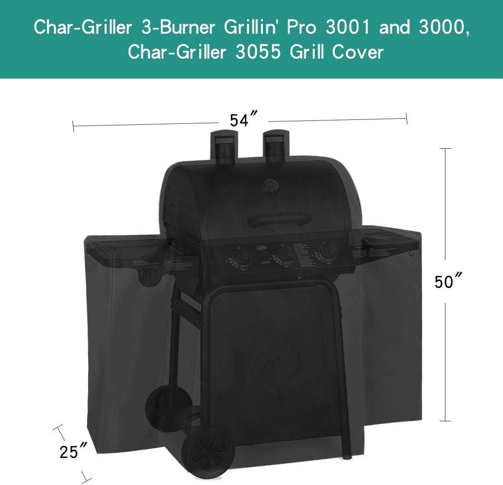 Stanbroil 52 Inch Grill Cover for Char-Griller 3055 3-Burner Grillin’ Pro 3001 and 3000 Gas Grill, 600D Waterproof and UV Resistant Grill Cover